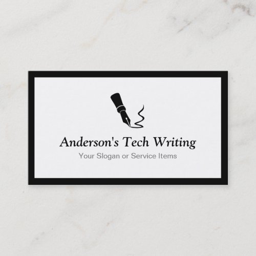 Tech Writer _ Classic Black and White Pen Logo Business Card