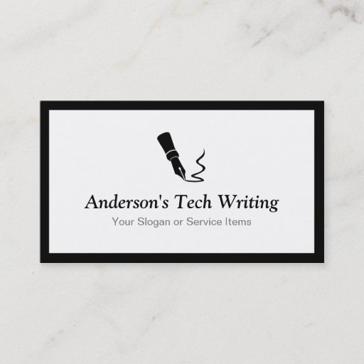 Customizable Tech Writer - Classic Black and White Pen Logo Business Card Template