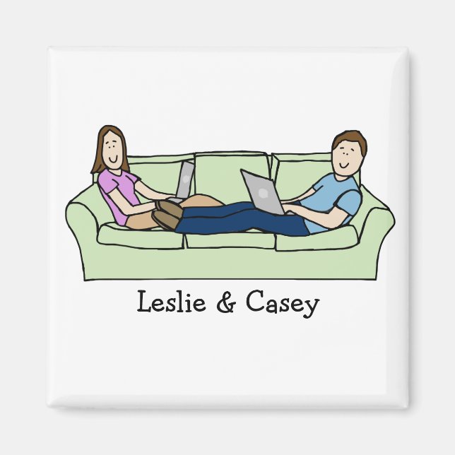 Techie couple - personalized cartoon magnet (Front)