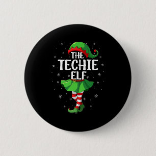 Techie Elf Christmas Girls Women Elf Squad Xmas Fa Button