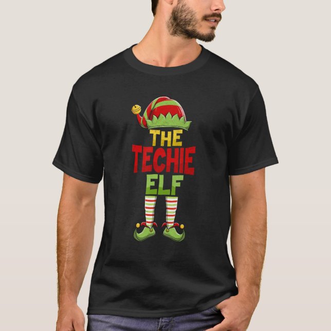 Techie ELF Family Matching Group Christmas Pajamas T-Shirt (Front)