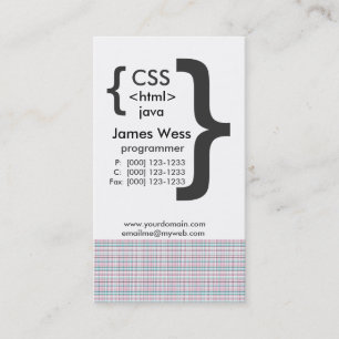 Techie Java  CSS Computer Web Programmer Business Card
