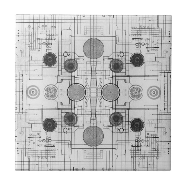 Technical Drawing Plans White Design Ceramic Tile (Front)