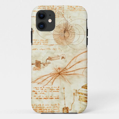 Technical drawing  sketches by Leonardo Da Vinci iPhone 11 Case