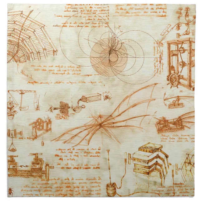 Technical drawing & sketches by Leonardo Da Vinci Cloth Napkin | Zazzle