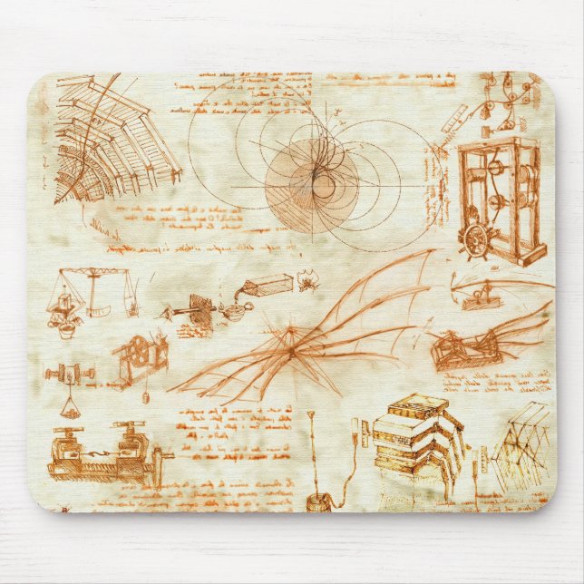 Technical drawing & sketches by Leonardo Da Vinci Mouse Pad (Front)