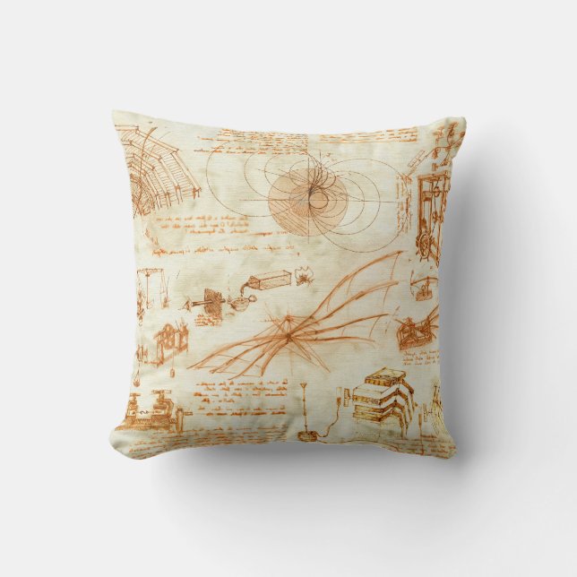 Technical drawing & sketches by Leonardo Da Vinci Throw Pillow (Front)