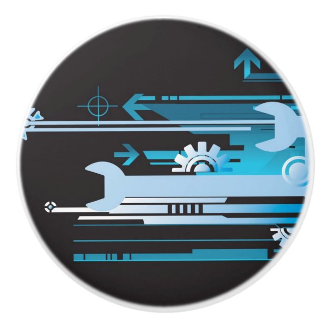 Technical halftone background 3 ceramic knob (Front)