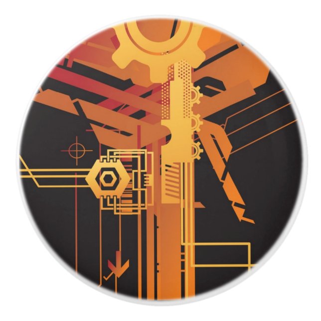 Technical halftone background ceramic knob (Front)