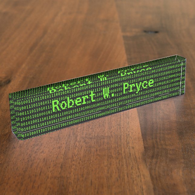 Technical ones-zeroes Computer Theme Green / Black Desk Name Plate (Side)