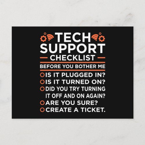 Technical Support Checklist Computer IT Programmer Invitation Postcard