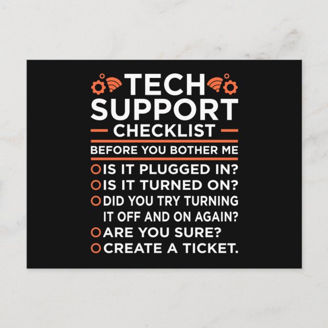 Technical Support Checklist Computer IT Programmer Invitation Postcard (Front)