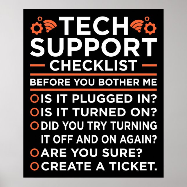Technical Support Checklist Computer IT Programmer Poster (Front)