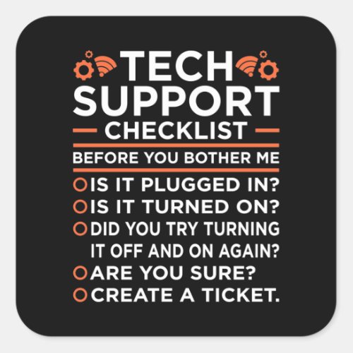 Technical Support Checklist Computer IT Programmer Square Sticker