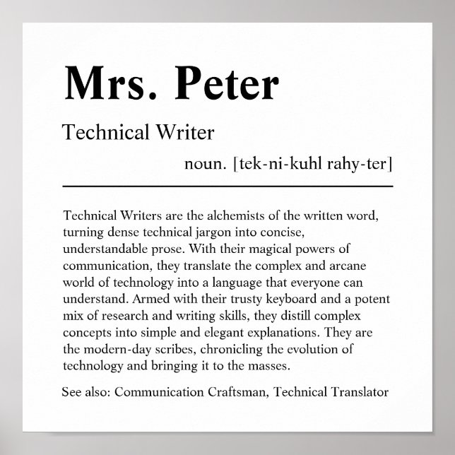 Technical Writer Personalized Gift Poster (Front)