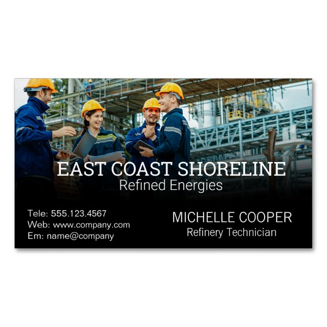 Technician Engineers | Oil Refinery Business Card Magnet (Front)