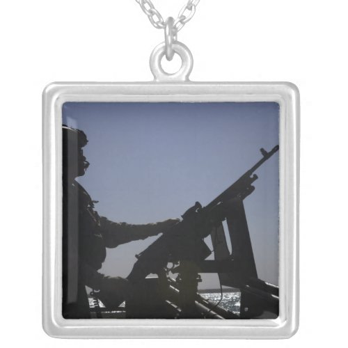Technician manning an M240 machine gun in Iraq Silver Plated Necklace