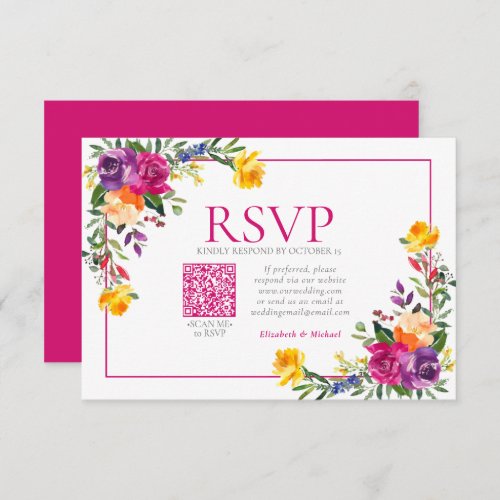 Technicolor Boho Floral QR Code Wedding RSVP