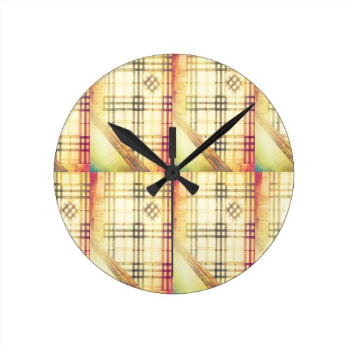 Technicolor Brown Hipster Plaid Round Clocks