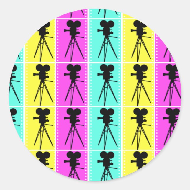 Technicolor Film Strip and Camera Silhouette Classic Round Sticker (Front)