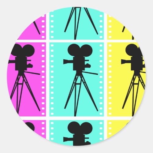 Technicolor Film Strip and Camera Silhouette Classic Round Sticker