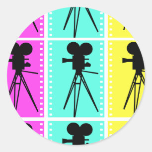 Technicolor Film Strip and Camera Silhouette Classic Round Sticker