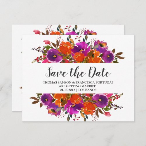 Technicolor Floral Watercolor Save the Date Card