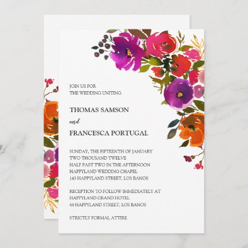 Technicolor Floral Watercolor Wedding Invitation