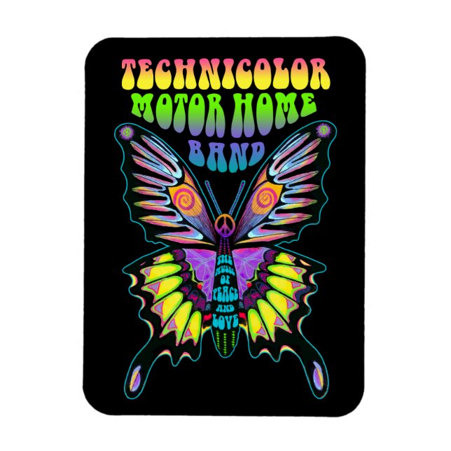 Technicolor Motor Home Band Psychedelic Butterfly Magnet (Vertical)