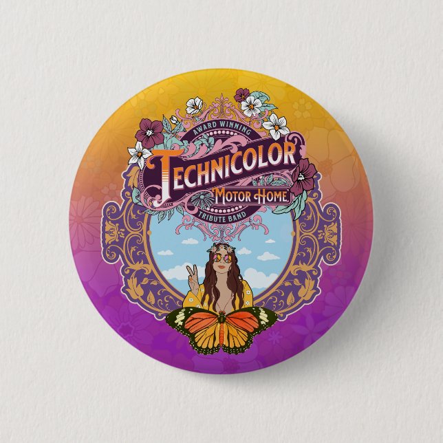 Technicolor Peace Lady Button (Front)