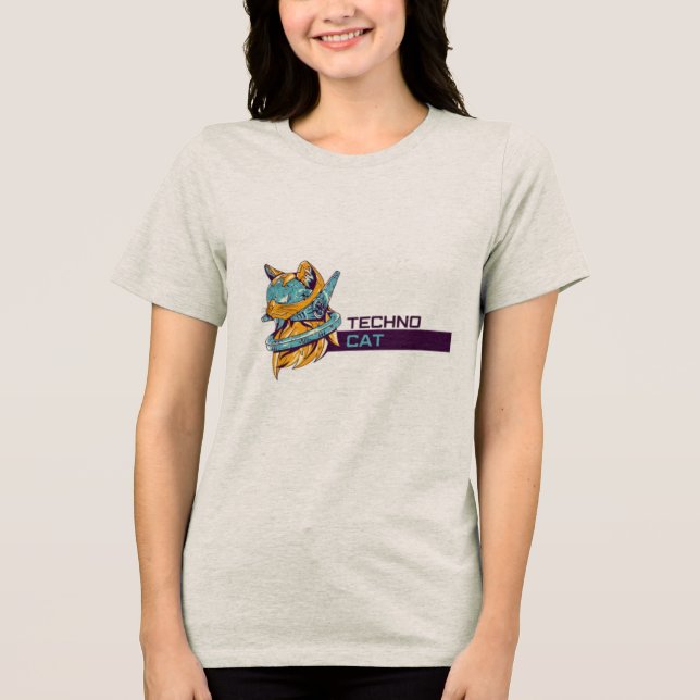 “Techno Cat – Futuristic Funky T-Shirt” Tri-Blend Shirt (Front)