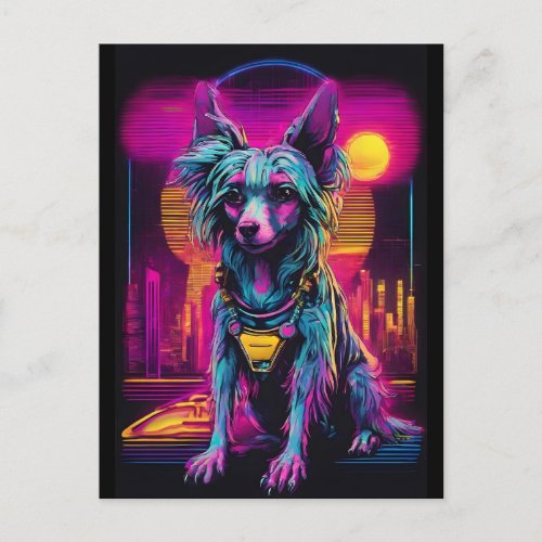 Techno Chinese Crested Dog Postcard