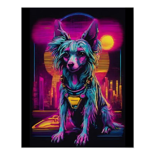 Techno Chinese Crested Dog Poster