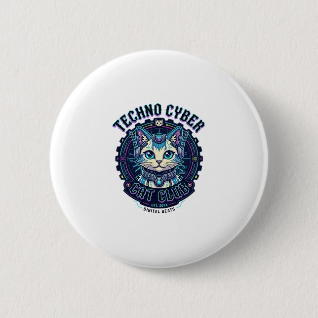 Techno Cyber Cat Funny Cat Lover Design - Techno C Button (Front)