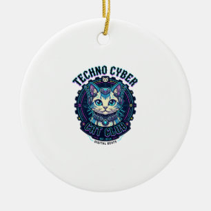Techno Cyber Cat Funny Cat Lover Design - Techno C Ceramic Ornament