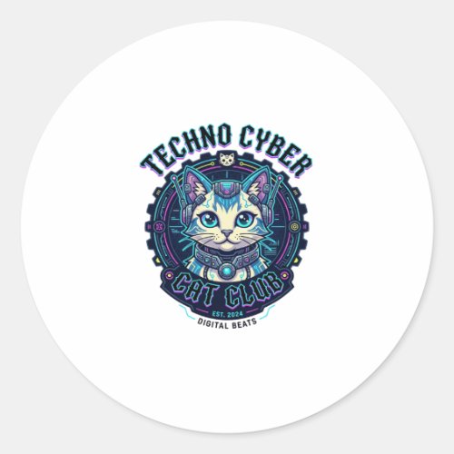 Techno Cyber Cat Funny Cat Lover Design - Techno C Classic Round Sticker