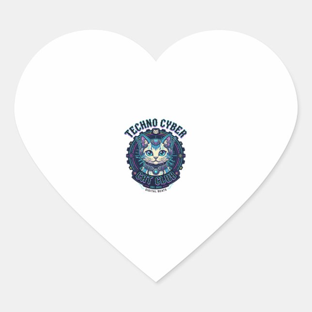 Techno Cyber Cat Funny Cat Lover Design - Techno C Heart Sticker (Front)