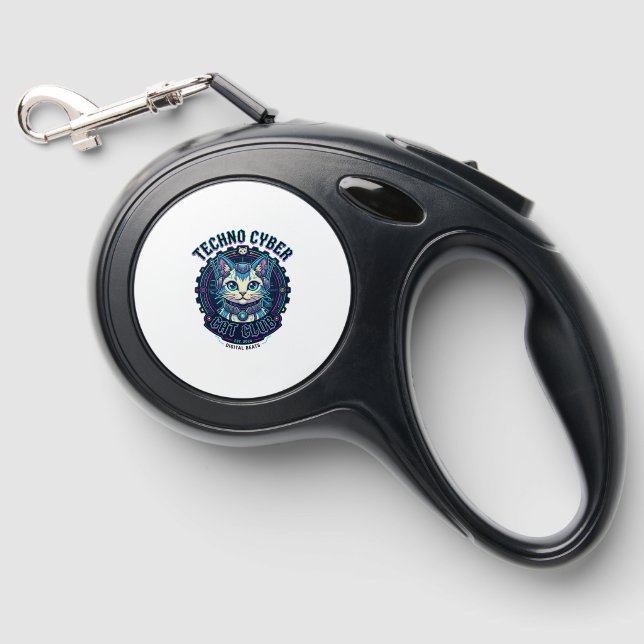 Techno Cyber Cat Funny Cat Lover Design - Techno C Retractable Pet Leash (Front)