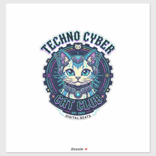 Techno Cyber Cat Funny Cat Lover Design - Techno C Sticker (Sheet)