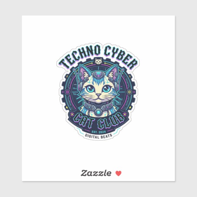 Techno Cyber Cat Funny Cat Lover Design - Techno C Sticker (Sheet)
