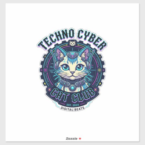 Techno Cyber Cat Funny Cat Lover Design - Techno C Sticker