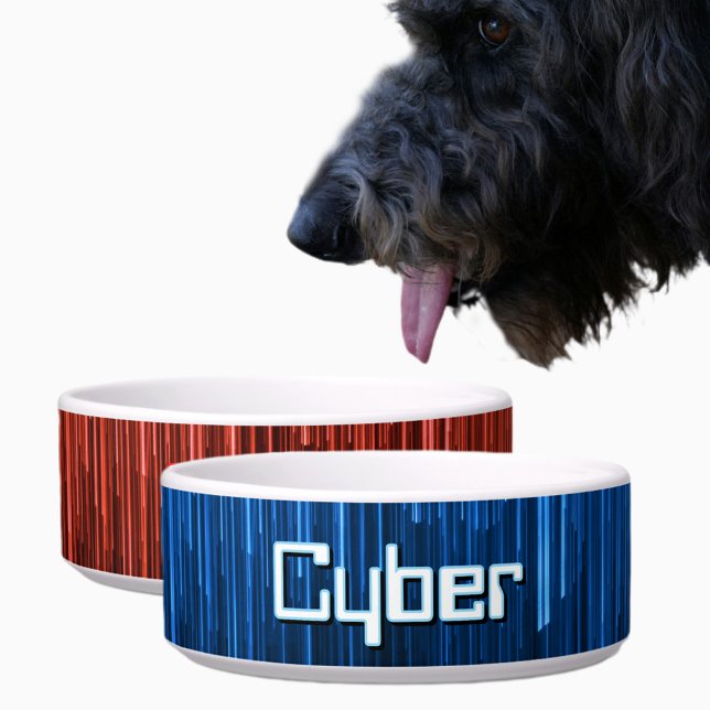 Techno Cyberspace Blue and Black Personalized Pet Bowl (Creator Uploaded)