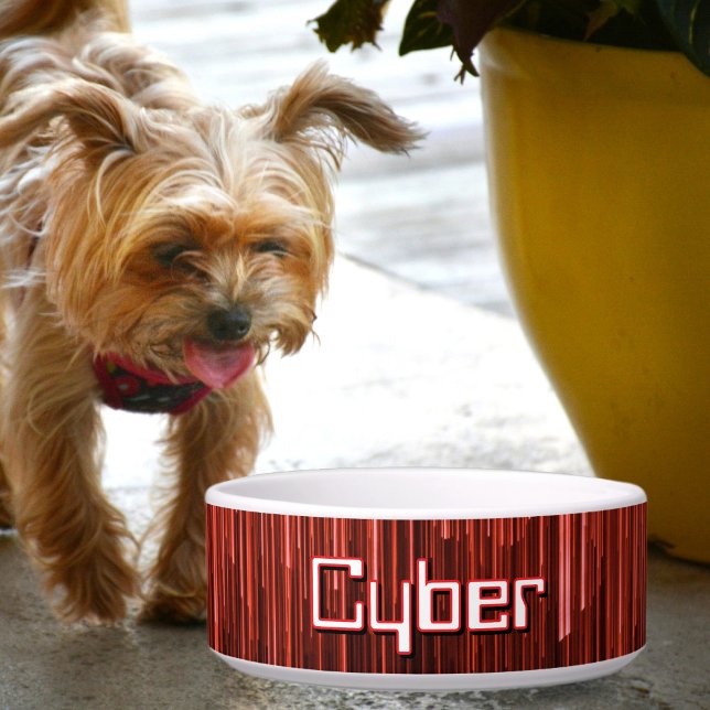 Techno Cyberspace Red and Black Personalized Pet Bowl (Creator Uploaded)