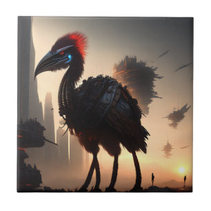 "Techno-Feathers: The Futuristic Emu Robot" Ceramic Tile