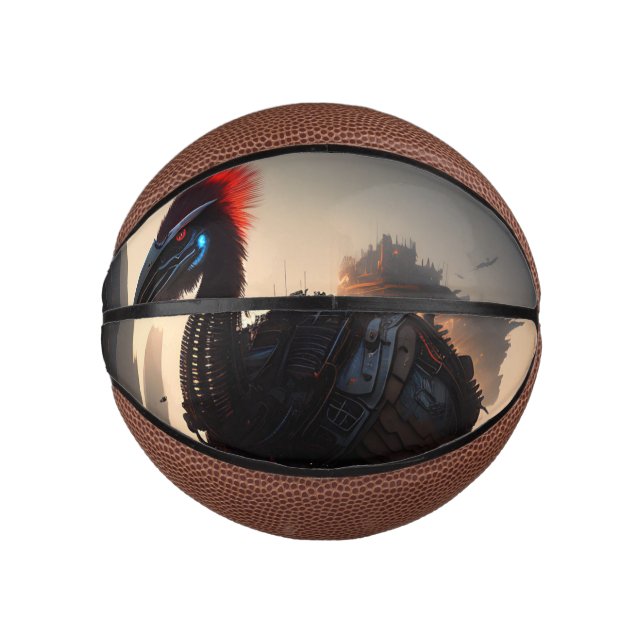 "Techno-Feathers: The Futuristic Emu Robot" Mini Basketball (Front)