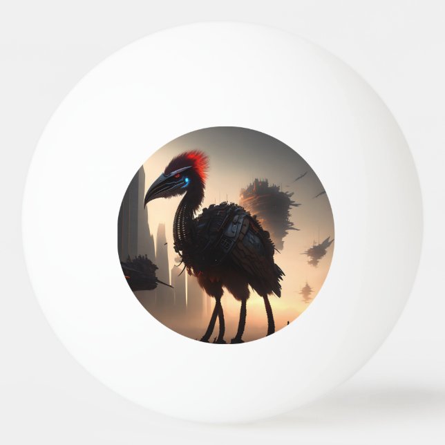 "Techno-Feathers: The Futuristic Emu Robot" Ping Pong Ball (Front)