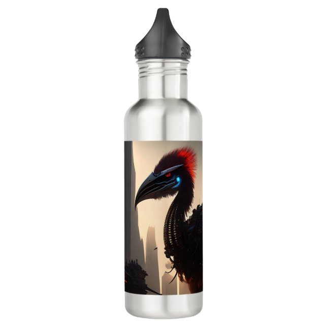 "Techno-Feathers: The Futuristic Emu Robot" Stainless Steel Water Bottle (Left)