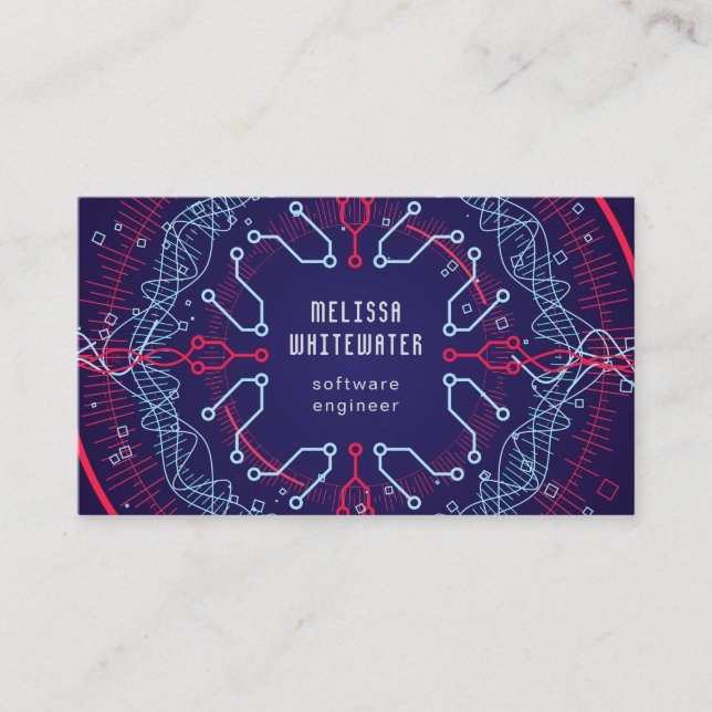 Techno Flat Sleek Colorful Business Card (Front)