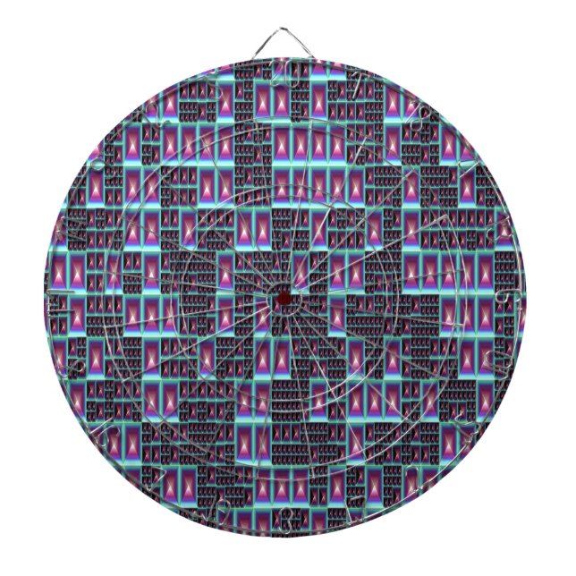 Techno fractal wallpaper dartboard with darts (Front)