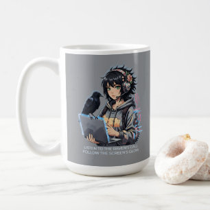 techno girls with raven and laptop coffee mug